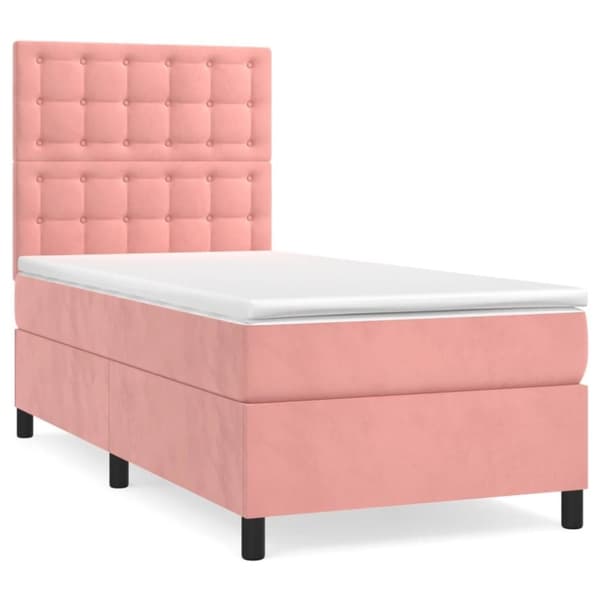 vidaXL Ramsäng med madrass rosa 90x190 cm sammet