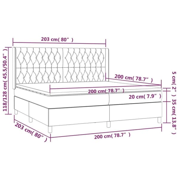 vidaXL Ramsäng med madrass gräddvit 200x200 cm tyg