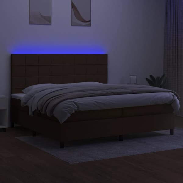 vidaXL Ramsäng med madrass & LED mörkbrun 200x200 cm tyg