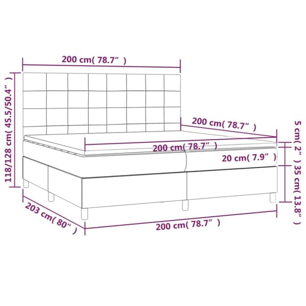 vidaXL Ramsäng med madrass & LED mörkbrun 200x200 cm tyg