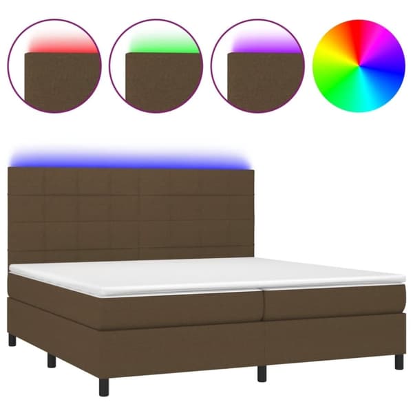 vidaXL Ramsäng med madrass & LED mörkbrun 200x200 cm tyg