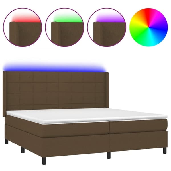 vidaXL Ramsäng med madrass & LED mörkbrun 200x200 cm tyg