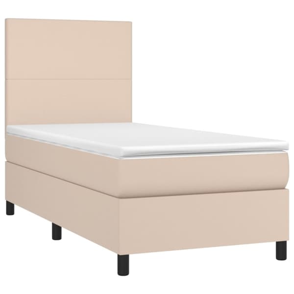 vidaXL Ramsäng med bäddmadrass & LED cappuccino 90x200 cm konstläder