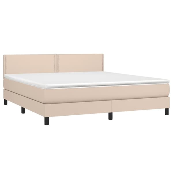 vidaXL Ramsäng med bäddmadrass & LED cappuccino 180x200 cm konstläder