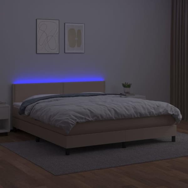 vidaXL Ramsäng med bäddmadrass & LED cappuccino 180x200 cm konstläder