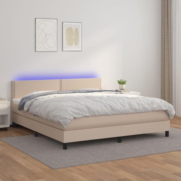 vidaXL Ramsäng med bäddmadrass & LED cappuccino 180x200 cm konstläder