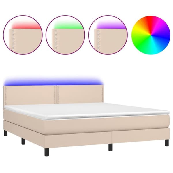 vidaXL Ramsäng med bäddmadrass & LED cappuccino 180x200 cm konstläder