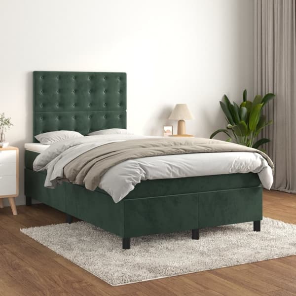 vidaXL Ramsäng med madrass mörkgrön 120x200 cm sammet