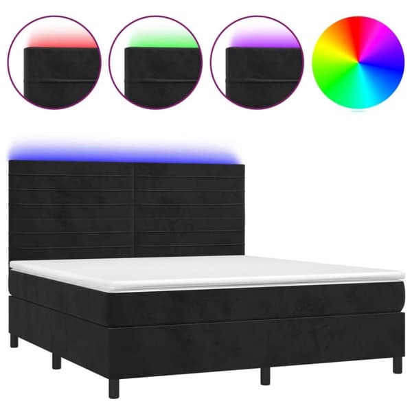 vidaXL Ramsäng med madrass & LED svart 160x200 cm sammet