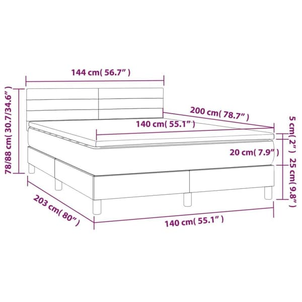 vidaXL Ramsäng med madrass & LED ljusgrå 140x200 cm sammet