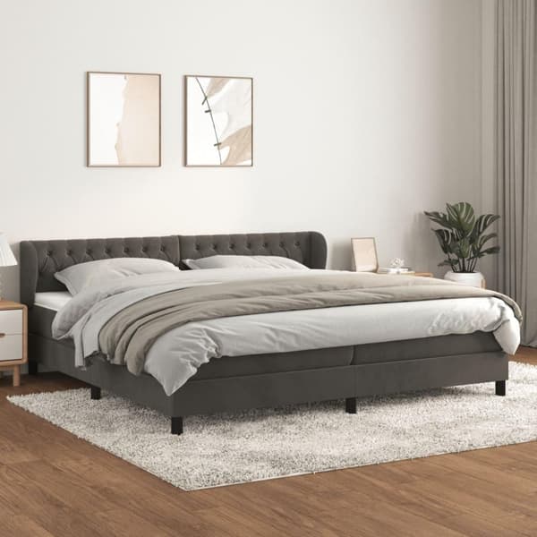 vidaXL Ramsäng med madrass mörkgrå 200x200 cm sammet