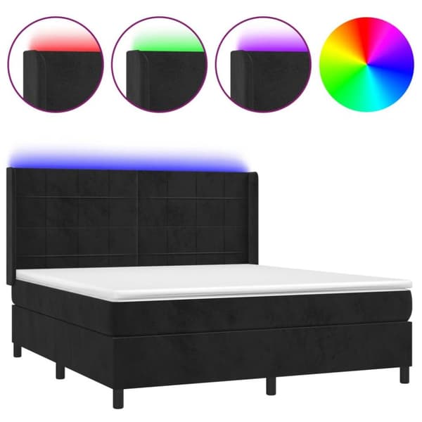 vidaXL Ramsäng med madrass & LED svart 160x200 cm sammet