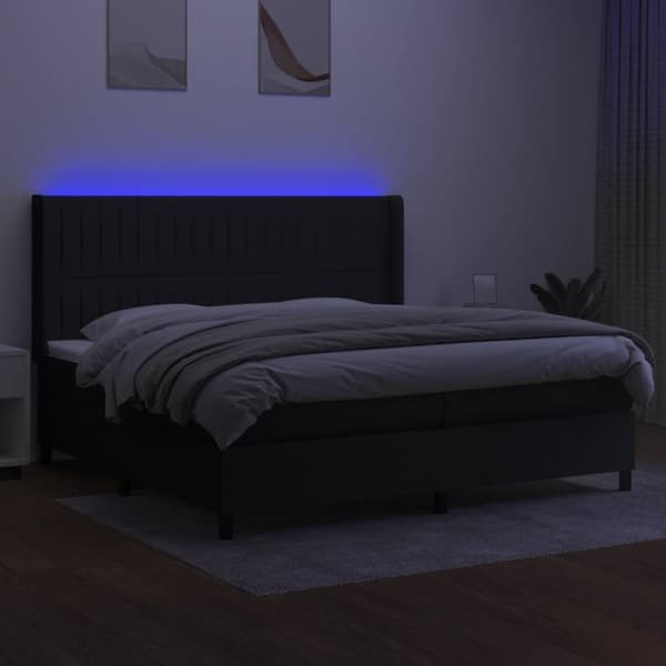 vidaXL Ramsäng med madrass & LED svart 200x200 cm tyg