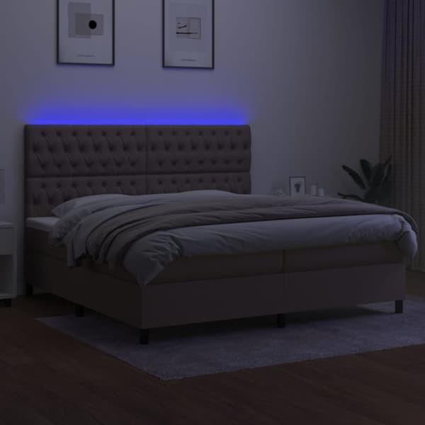 vidaXL Ramsäng med madrass & LED taupe 200x200 cm tyg