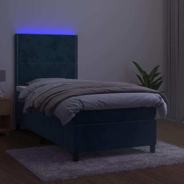 vidaXL Ramsäng med madrass & LED mörkblå 90x200 cm sammet