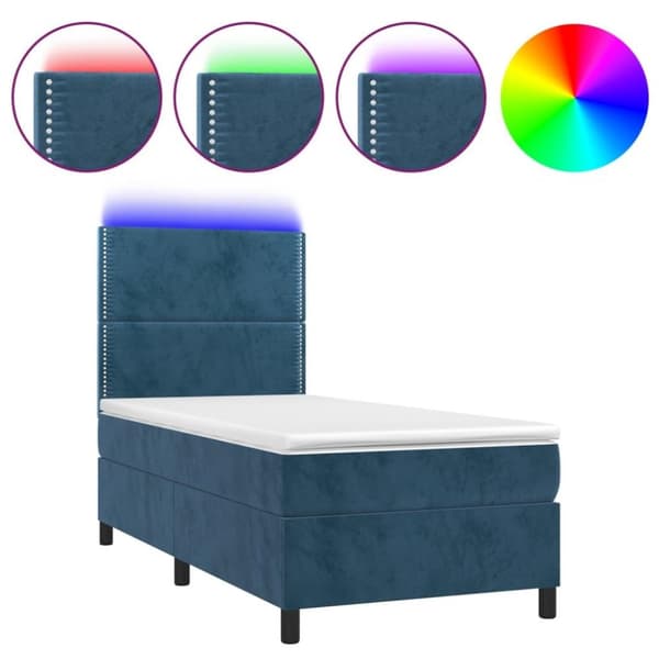 vidaXL Ramsäng med madrass & LED mörkblå 90x200 cm sammet