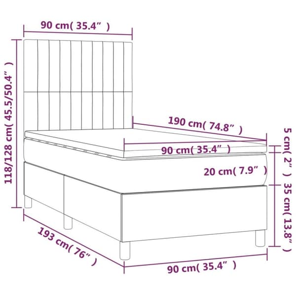 vidaXL Ramsäng med madrass & LED mörkblå 90x190 cm sammet