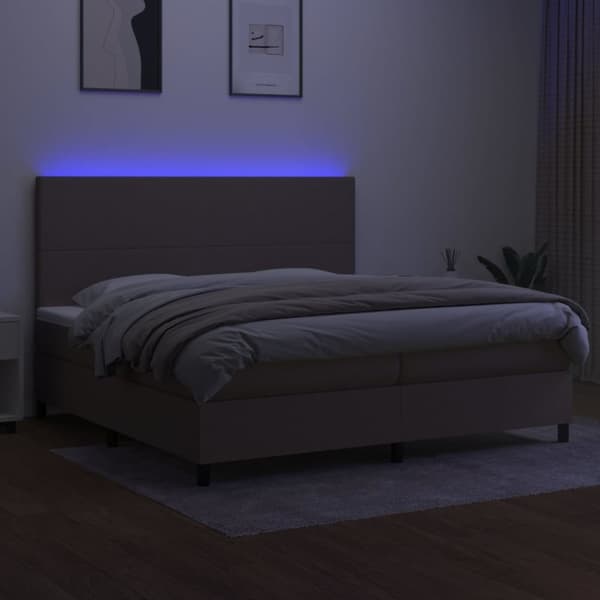 vidaXL Ramsäng med madrass & LED taupe 200x200 cm tyg