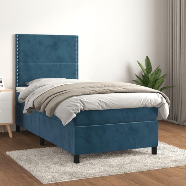 vidaXL Ramsäng med madrass mörkblå 90x190 cm sammet