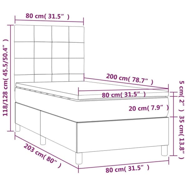 vidaXL Ramsäng med madrass & LED mörkgrön 80x200 cm sammet
