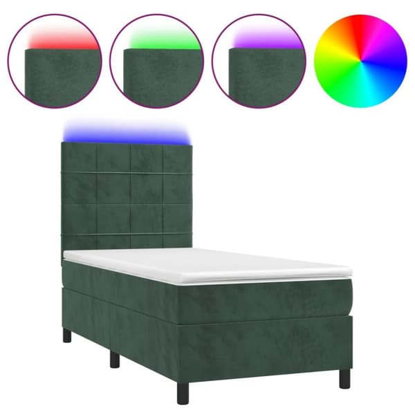 vidaXL Ramsäng med madrass & LED mörkgrön 80x200 cm sammet