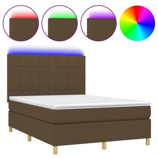 vidaXL Ramsäng med madrass & LED mörkbrun 140x190 cm tyg