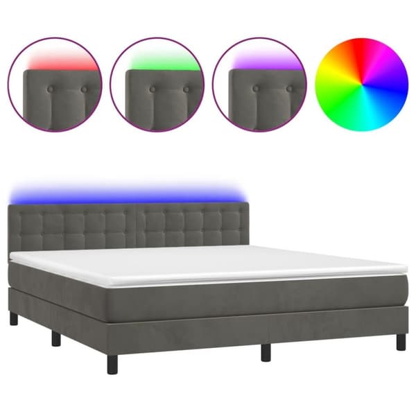 vidaXL Ramsäng med madrass & LED mörkgrå 160x200 cm sammet