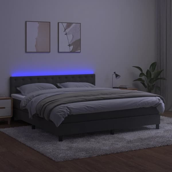 vidaXL Ramsäng med madrass & LED mörkgrå 160x200 cm sammet