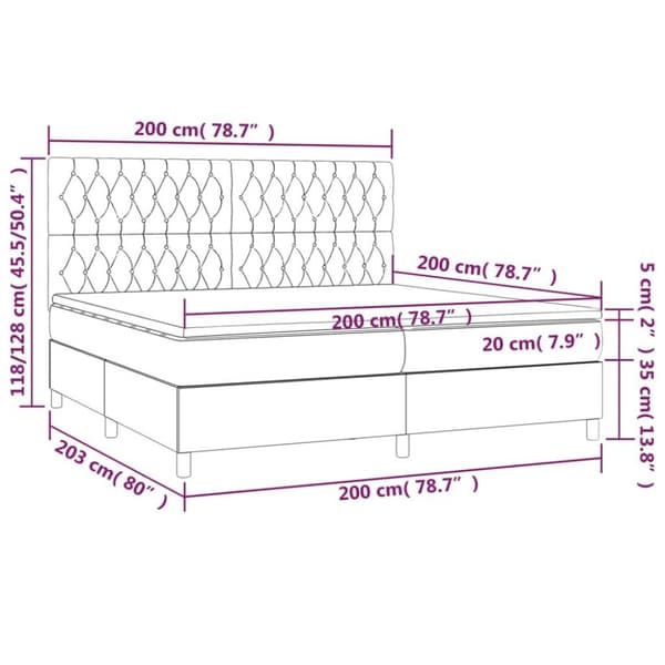 vidaXL Ramsäng med madrass mörkgrå 200x200 cm sammet