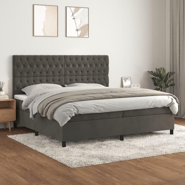 vidaXL Ramsäng med madrass mörkgrå 200x200 cm sammet