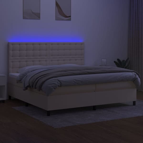 vidaXL Ramsäng med madrass & LED gräddvit 200x200 cm tyg