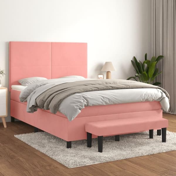 vidaXL Ramsäng med madrass rosa 140x200 cm sammet