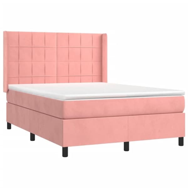 vidaXL Ramsäng med madrass rosa & LED 140x200 cm sammet
