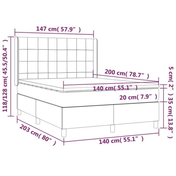 vidaXL Ramsäng med madrass rosa & LED 140x200 cm sammet