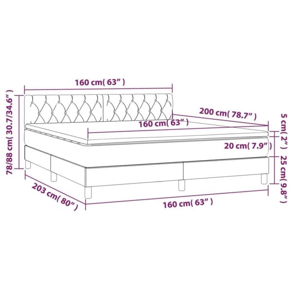 vidaXL Ramsäng med madrass mörkgrå 160x200 cm sammet