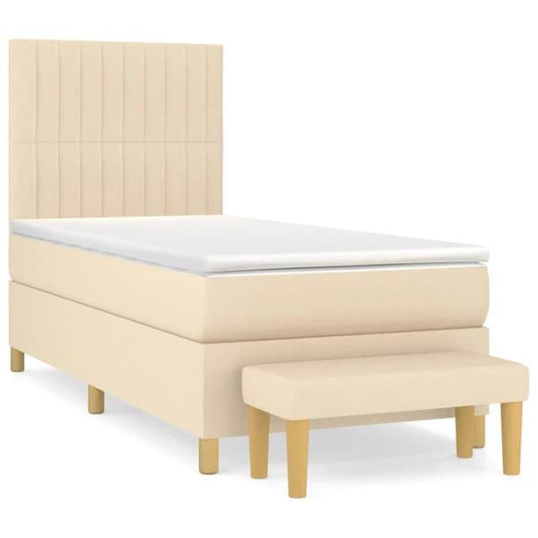 vidaXL Ramsäng med madrass gräddvit 90x190 cm tyg
