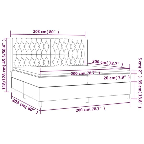 vidaXL Ramsäng med madrass & LED svart 200x200 cm tyg