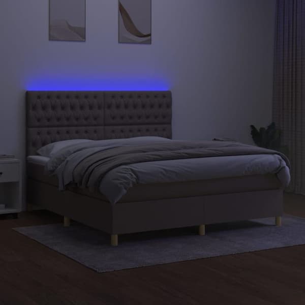 vidaXL Ramsäng med madrass & LED taupe 160x200 cm tyg