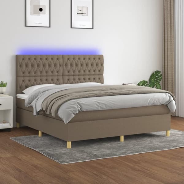 vidaXL Ramsäng med madrass & LED taupe 160x200 cm tyg