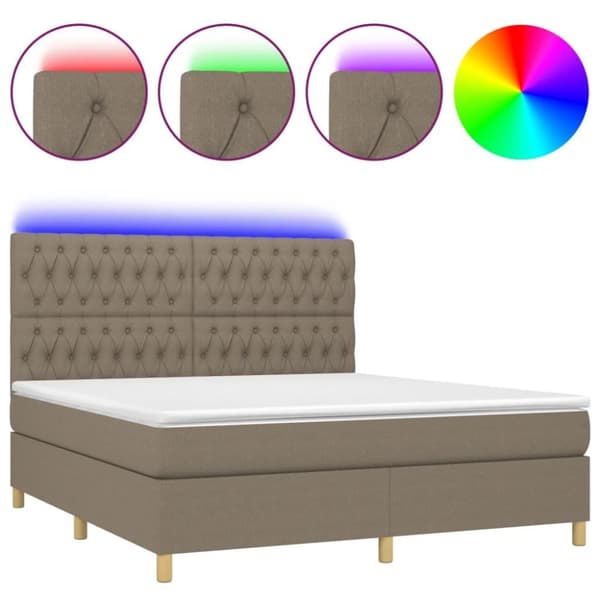 vidaXL Ramsäng med madrass & LED taupe 160x200 cm tyg