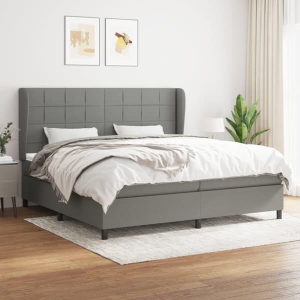 vidaXL Ramsäng med madrass mörkgrå 200x200 cm tyg