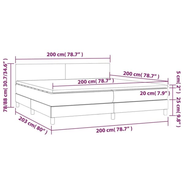 vidaXL Ramsäng med madrass & LED mörkgrå 200x200 cm sammet
