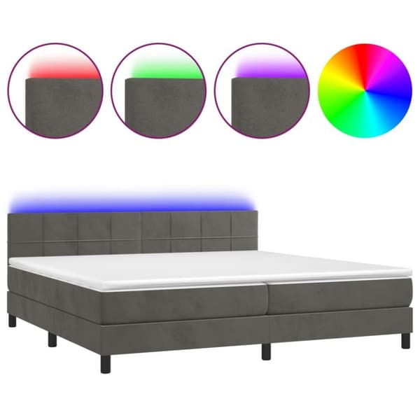 vidaXL Ramsäng med madrass & LED mörkgrå 200x200 cm sammet