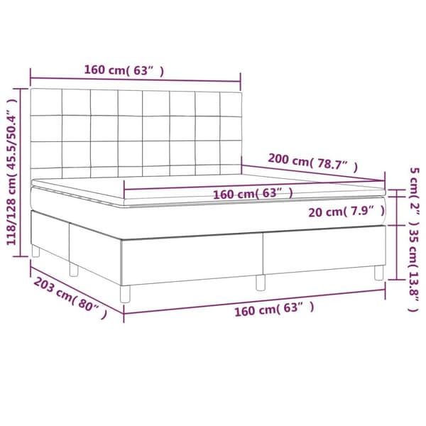 vidaXL Ramsäng med madrass & LED mörkbrun 160x200 cm tyg