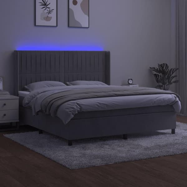 vidaXL Ramsäng med madrass & LED ljusgrå 160x200 cm sammet