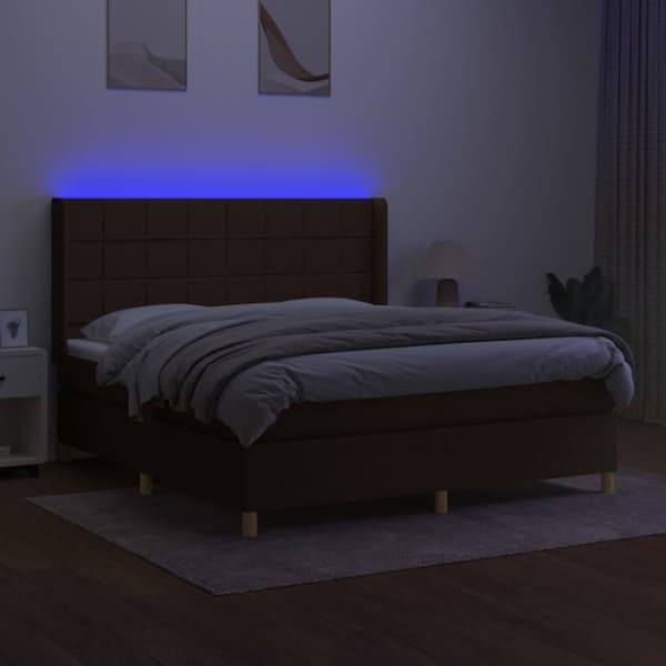 vidaXL Ramsäng med madrass & LED mörkbrun 160x200 cm tyg