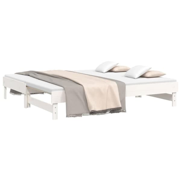 vidaXL Uttrekkbar dagseng hvit 2x(75x190) cm heltre furu