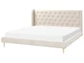 Miniatyrbillede 1 af 10: Seng Grå Velour Stof Guld Metalben 140 x 200 cm Seng med Sengegavl Knap Tuftet Minimalistisk Skandinavisk Moderne Design