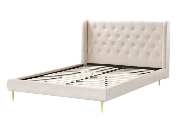 Parisänky beige 154 x 218 x 106 cm sametti puu säilytystilalla nappikoristeltu moderni glamour 140 x 200 cm