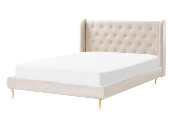Parisänky beige 154 x 218 x 106 cm sametti puu säilytystilalla nappikoristeltu moderni glamour 140 x 200 cm
